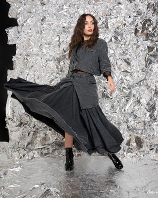 Double Layer Half Circle Midi Skirt - Baci Fashion