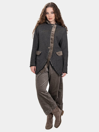 Double Placket Jacket with Velvet Patchwork - Baci Fashion