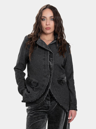 Double Placket Jacket with Velvet Patchwork - Baci Fashion