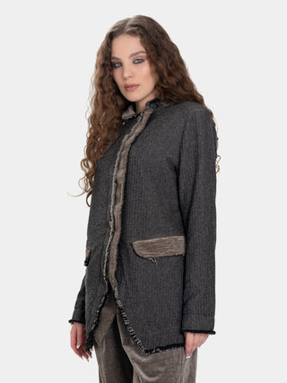 Double Placket Jacket with Velvet Patchwork - Baci Fashion