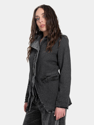 Double Placket Jacket with Velvet Patchwork - Baci Fashion