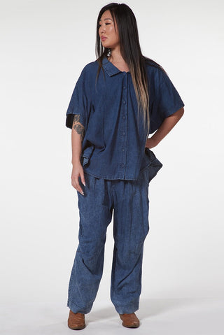 Drop Shoulder Denim Shirt with High - Low Hemline - Baci Fashion