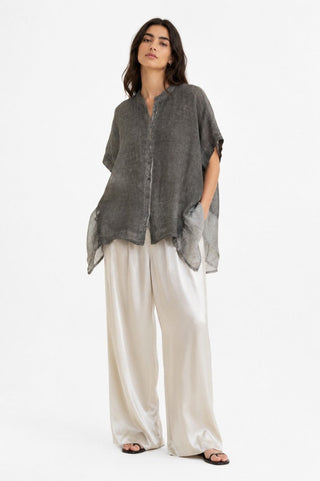 Egg-shaped Shirt with Band Collar - Baci Fashion