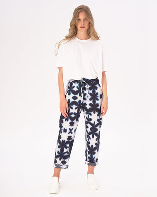 Elastic Drawstring Cotton Big Floral Watercolor Pants - Baci Fashion