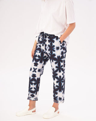 Elastic Drawstring Cotton Big Floral Watercolor Pants - Baci Fashion