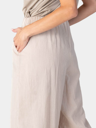 Elastic Waist Layered Hem Palazzo Organic Cotton Trousers - Baci Fashion