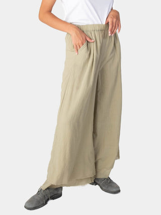 Elastic Waist Layered Hem Palazzo Organic Cotton Trousers - Baci Fashion