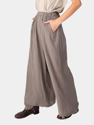 Elastic Waist Layered Hem Palazzo Organic Cotton Trousers - Baci Fashion