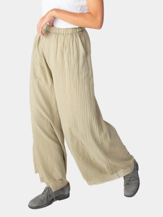 Elastic Waist Layered Hem Palazzo Organic Cotton Trousers - Baci Fashion