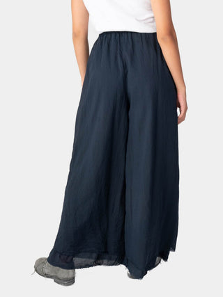 Elastic Waist Layered Hem Palazzo Organic Cotton Trousers - Baci Fashion