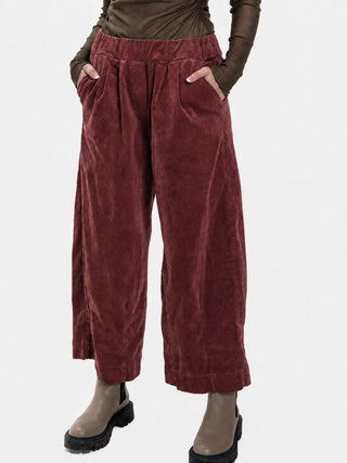 Elastic Waist Velvet Trousers with Hem Darts - Baci Fashion