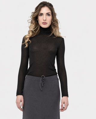 Fitted Glitter Turtleneck Tee - Baci Fashion
