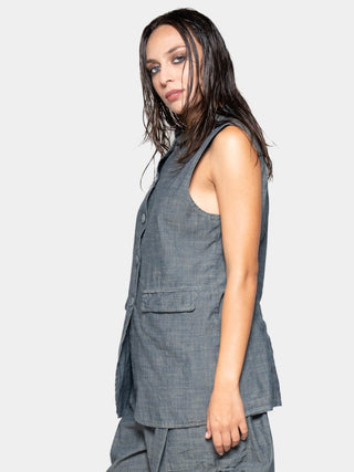 Flap Pocket Denim Look Vest - Baci Fashion