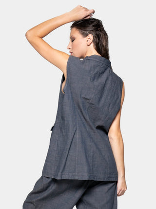 Flap Pocket Denim Look Vest - Baci Fashion