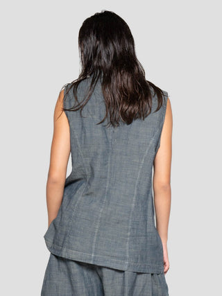 Flap Pocket Denim Look Vest - Baci Fashion