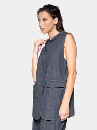 Flap Pocket Denim Look Vest - Baci Fashion