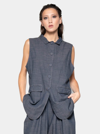 Flap Pocket Denim Look Vest - Baci Fashion