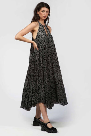 Flocked Halter Neck Dress - Baci Fashion