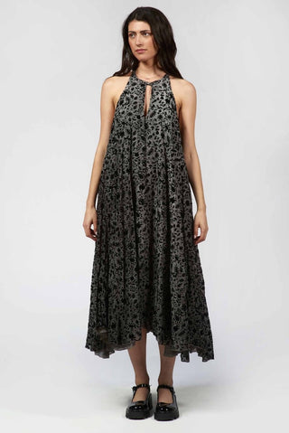 Flocked Halter Neck Dress - Baci Fashion