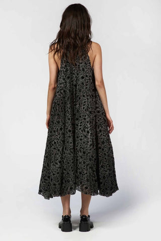 Flocked Halter Neck Dress - Baci Fashion