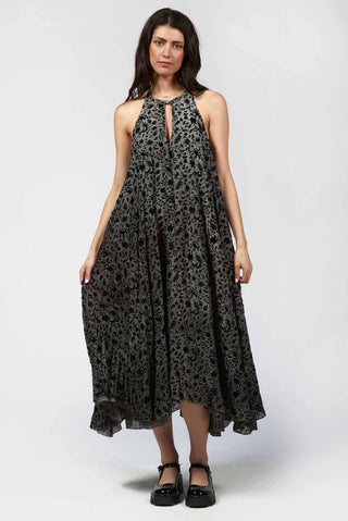 Flocked Halter Neck Dress - Baci Fashion