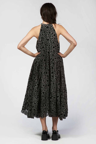 Flocked Halter Neck Dress - Baci Fashion