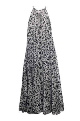 Flocked Halter Neck Dress - Baci Fashion