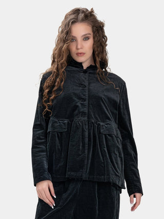 Gathered Velvet Jacket with Flap Pockets - Baci Fashion