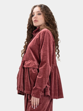 Gathered Velvet Jacket with Flap Pockets - Baci Fashion