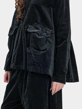 Gathered Velvet Jacket with Flap Pockets - Baci Fashion