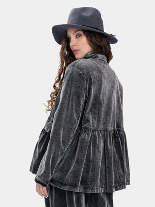 Gathered Velvet Jacket with Flap Pockets - Baci Fashion