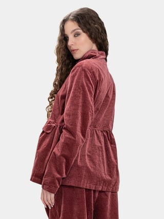 Gathered Velvet Jacket with Flap Pockets - Baci Fashion