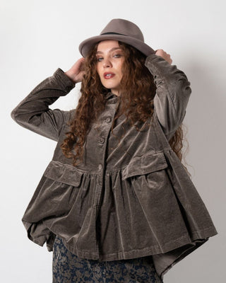 Gathered Velvet Jacket with Flap Pockets - Baci Fashion