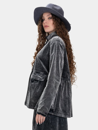 Gathered Velvet Jacket with Flap Pockets - Baci Fashion