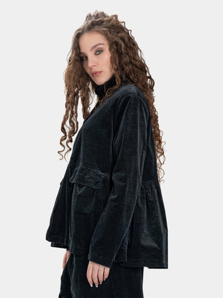 Gathered Velvet Jacket with Flap Pockets - Baci Fashion