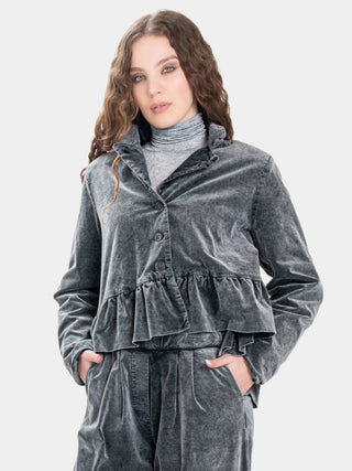 Hi-Lo Peplum Asymmetrical Velvet Jacket - Baci Fashion