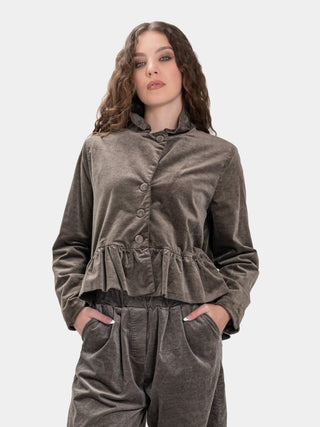 Hi-Lo Peplum Asymmetrical Velvet Jacket - Baci Fashion