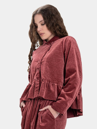 Hi - Lo Peplum Asymmetrical Velvet Jacket - Baci Fashion