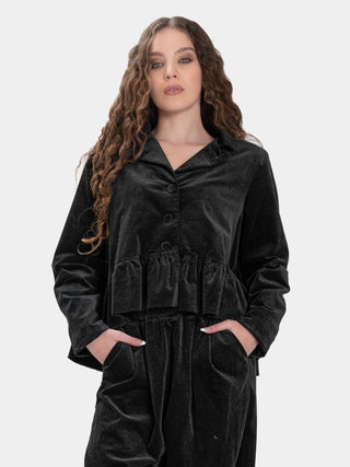 Hi-Lo Peplum Asymmetrical Velvet Jacket - Baci Fashion