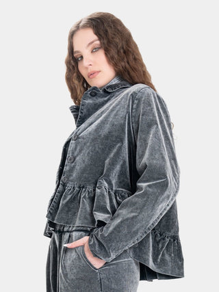 Hi-Lo Peplum Asymmetrical Velvet Jacket - Baci Fashion