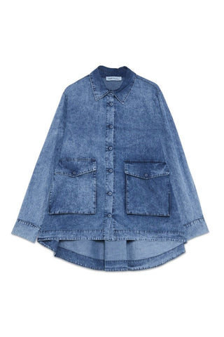 Hi - Lo Swing Denim Jacket with Bellow Pockets - Baci Fashion