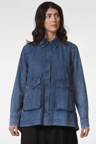 Hi - Lo Swing Denim Jacket with Bellow Pockets - Baci Fashion