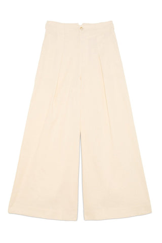 Beige wide-leg pants on a white background