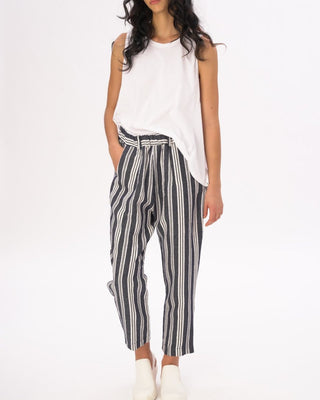 Indigo Striped Cotton Linen Elastic Pants - Baci Fashion