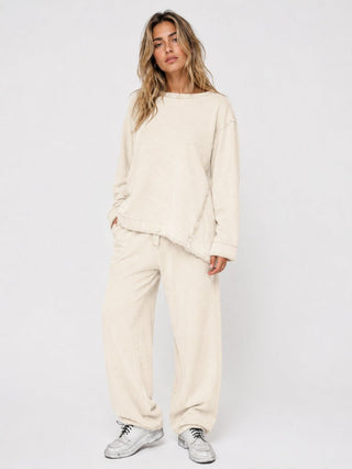 Knit Collar Flared Sweatshirt - Baci Fashion