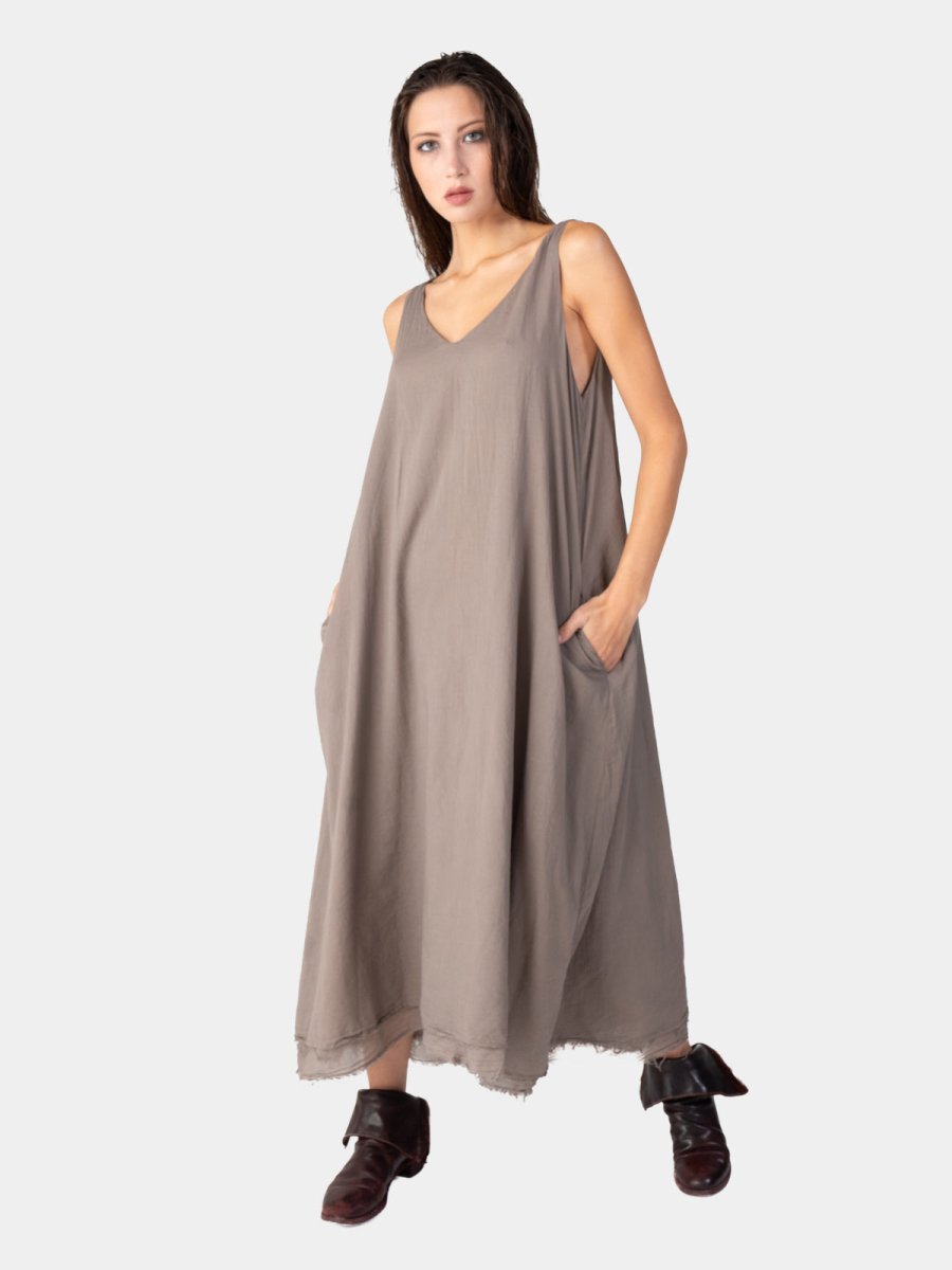Layered V-Neck Organic Cotton Maxi Dress Cappuccino / XS Layered V-Neck Organic Cotton Maxi Dress Cappuccino / XS