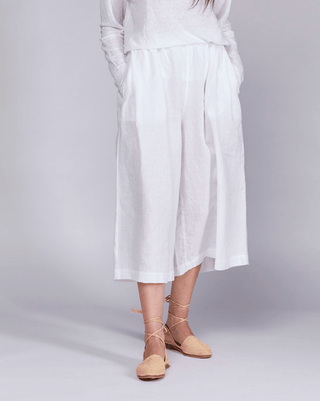 Linen Elastic Waist Cropped Palazzo Pants - Baci Fashion