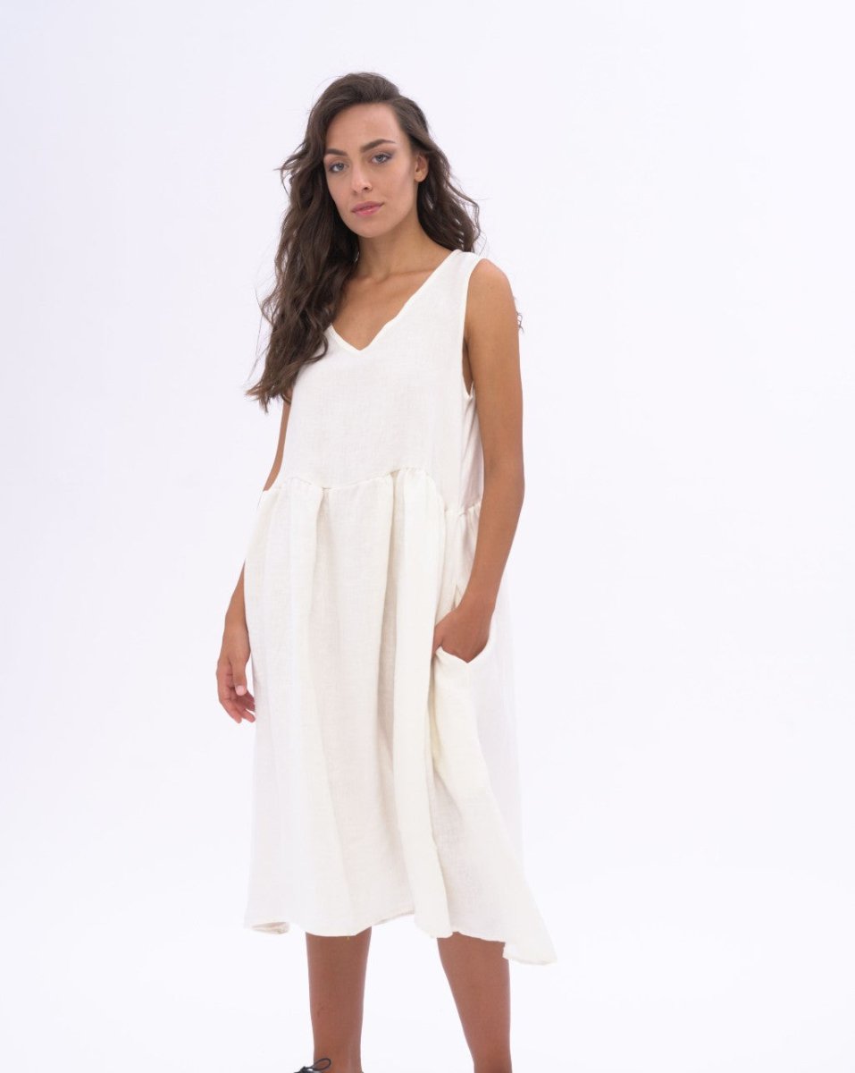 Linen Tiered Waist V-neck Dess Baci Fashion Linen Tiered Waist V-neck Dess Baci Fashion