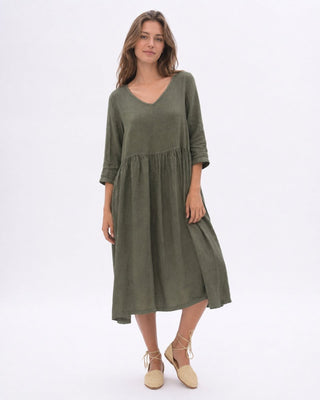 Linen V-neck Tiered Dress - Baci Fashion