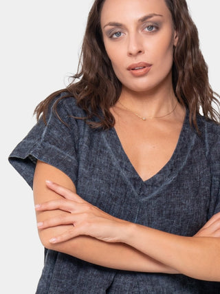 Linen V Neck Top - Baci Fashion